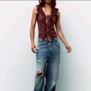 Zara Ruffled bow knit top